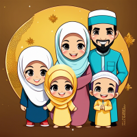 ramadhan kareem poster, malaysian chibi family, happy face
